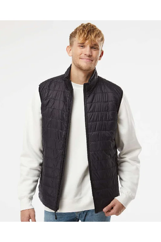 Independent Trading Co. Mens Wind & Water Resistant Full Zip Puffer Vest - Black