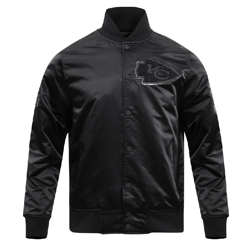 NFL ANSAS CITY CHIEFS TRIPLE BLACK MEN'S SATIN JACKET (TRIPLE BLACK MEN'S)