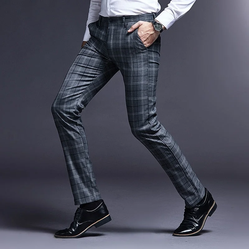 LARA Men's Slim Fit Plaid Formal Suit Pants