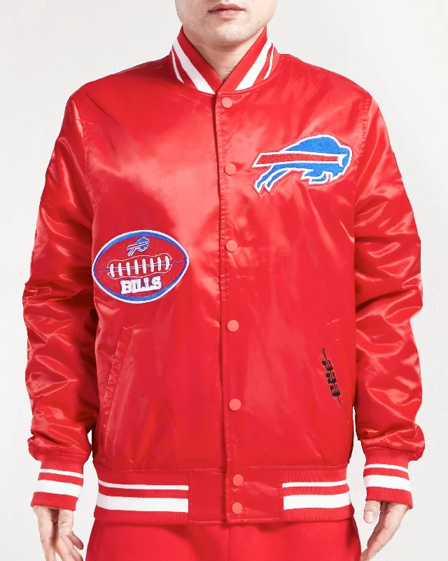 NFL BUFFALO BILLS OLD ENGLISH MEN'S RIB SATIN JACKET (RED)