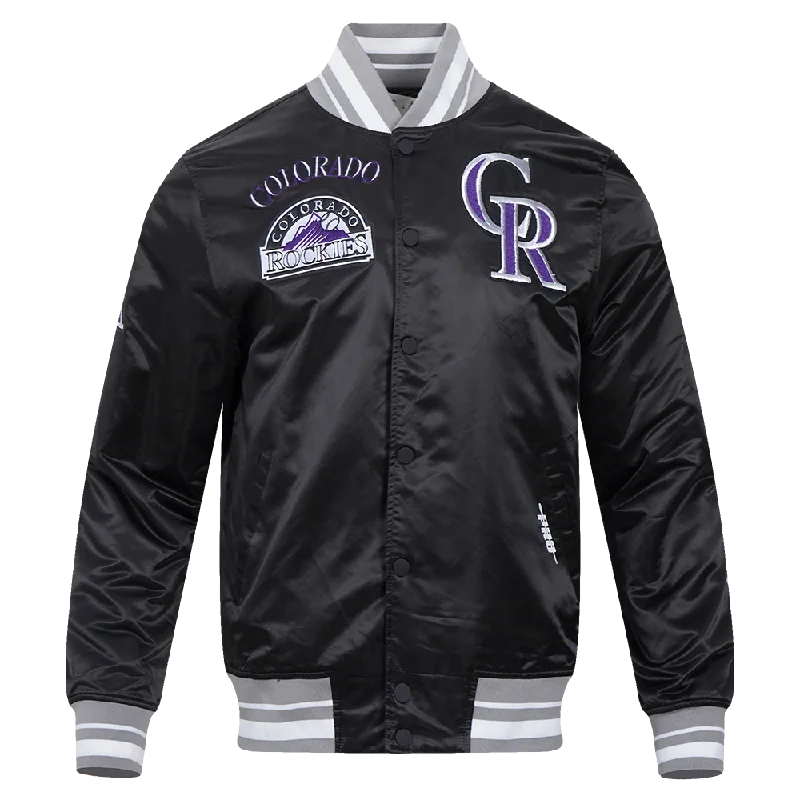 MLB COLORADO ROCKIES RETRO CLASSIC MEN'SS RIB SATIN JACKET (BLACK/GRAY)