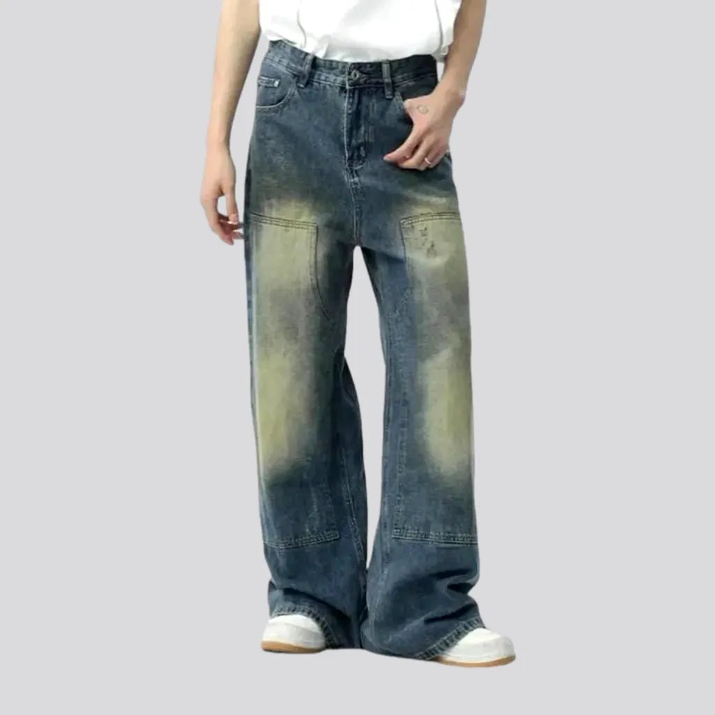 Loose men's sanded jeans