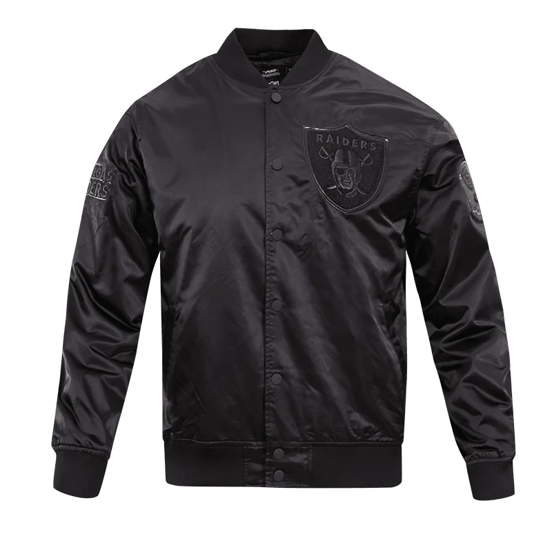 NFL LAS VEGAS RAIDERS TRIPLE BLACK MEN'S SATIN JACKET (BLACK)