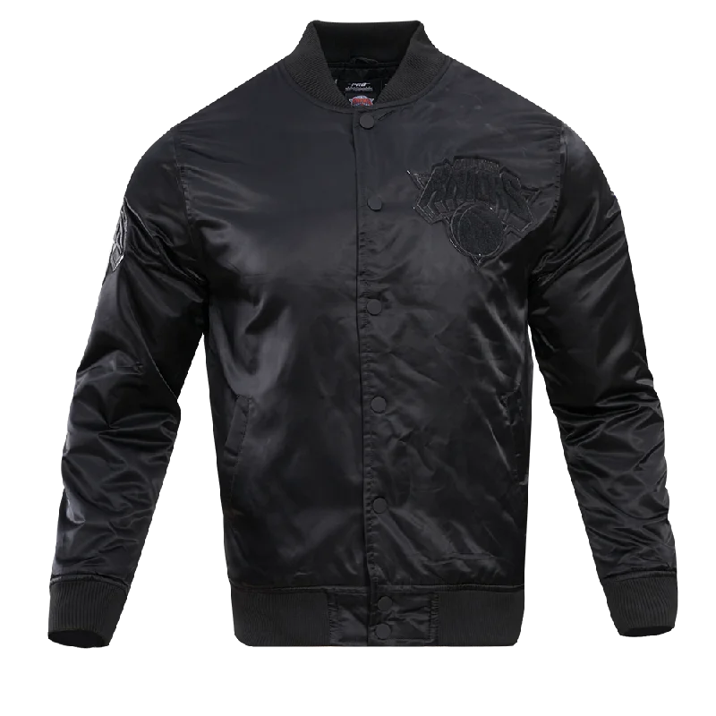 NBA NEW YORK KNICKS TRIPLE BLACK LOGO MEN'S SATIN JACKET (BLACK)