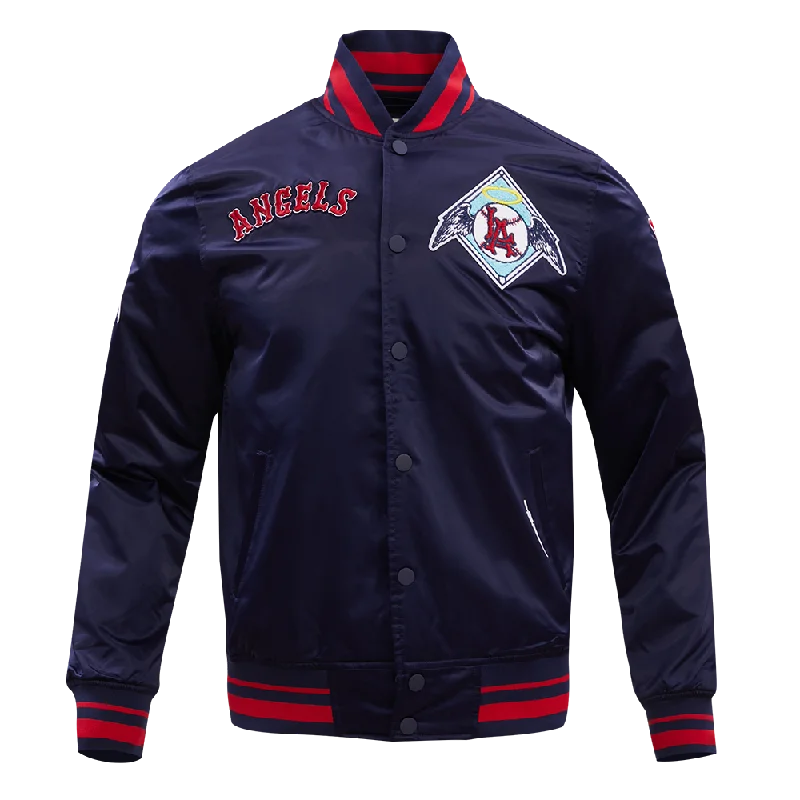 MLB LOS ANGELES ANGELS RETRO CLASSIC MEN'S RIB SATIN JACKET (MIDNIGHT NAVY/RED/MIDNIGHT NAVY)