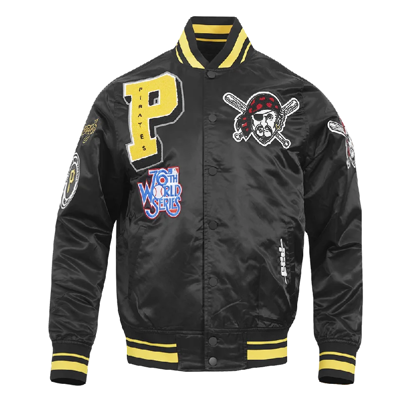 MLB PITTSBURGH PIRATES MASHUP MEN'S RIB SATIN JACKET (BLACK/YELLOW)