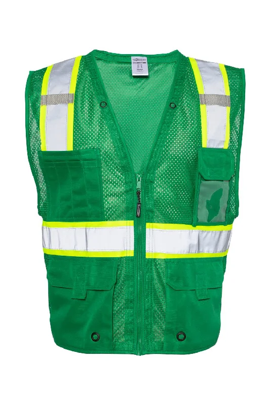 Kishigo Mens EV Series Enhanced Visibility Multi Pocket Mesh Vest - Green/Lime Green