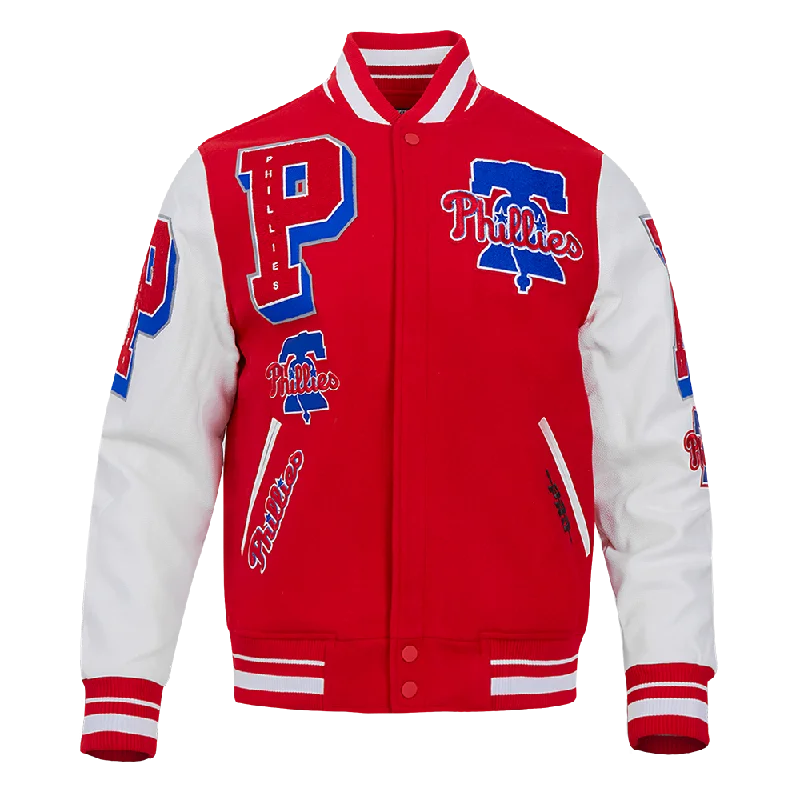 MLB PHILADELPHIA PHILLIES MASHUP MEN'S RIB WOOL VARSITY JACKET (RED/WHITE)