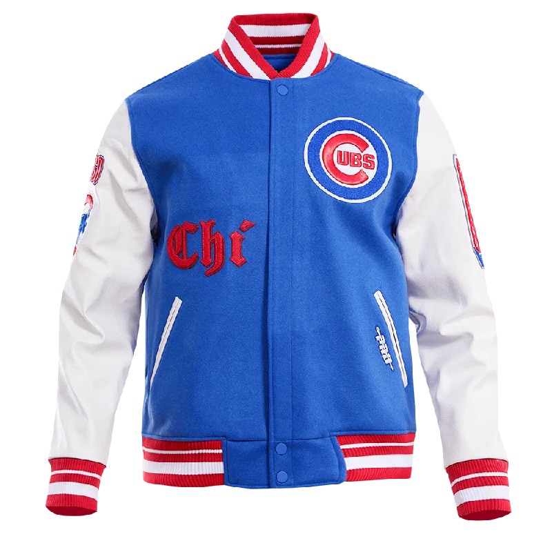 MLB CHICAGO CUBS OLD ENGLISH WOOL MEN'S VARSITY JACKET (ROYAL/RED)