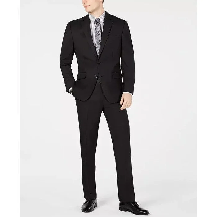 Club Room Men's Classic Fit Stretch Black Pindot Suit Black Size 40