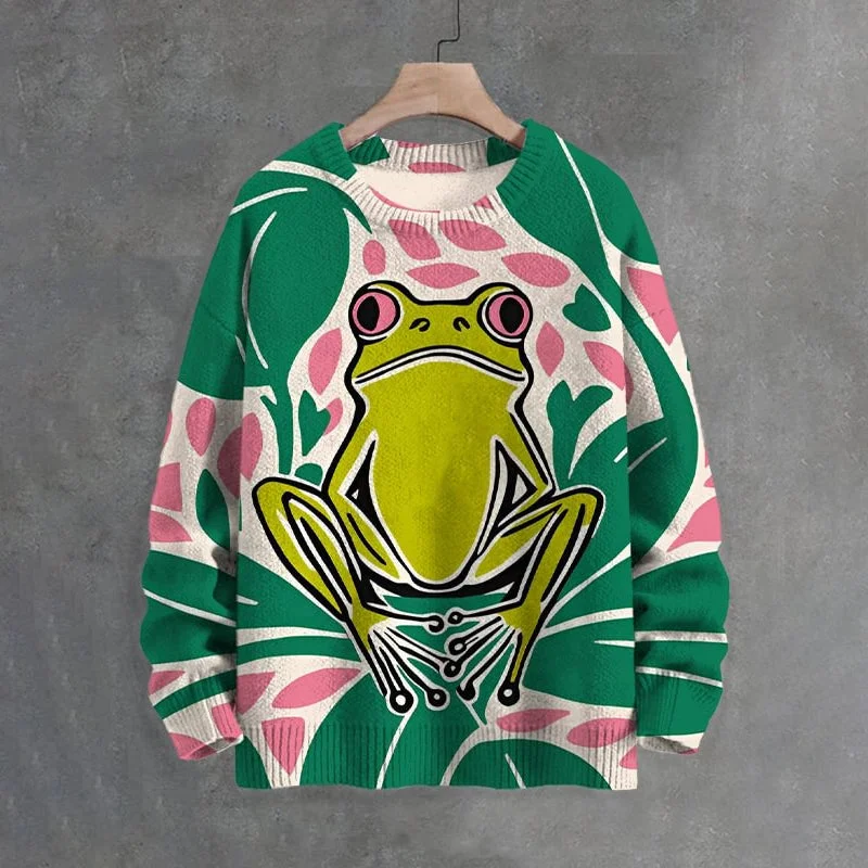 Men's Frog Geometric Color Matching Art Print Sweater