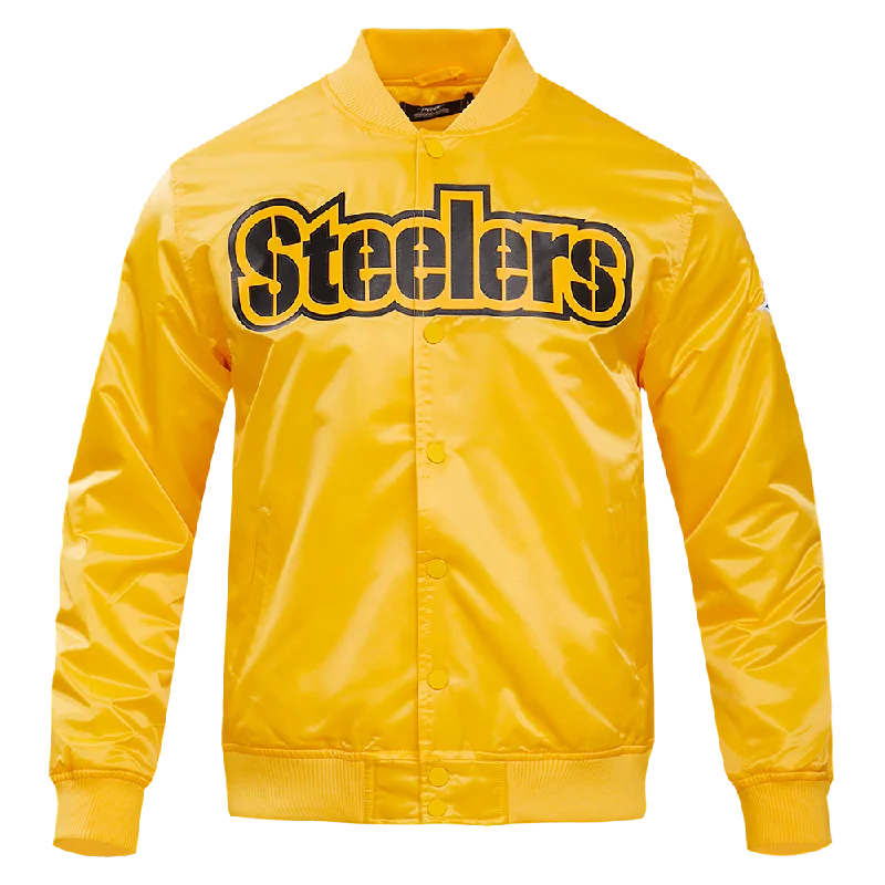 NFL PITTSBURGH STEELERS BIG LOGO MEN'S SATIN JACKET (YELLOW)