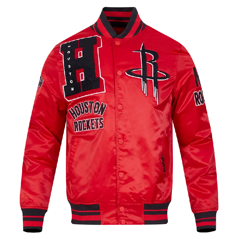 NBA HOUSTON ROCKETS MASHUP MEN'S RIB SATIN JACKET (RED/BLACK)