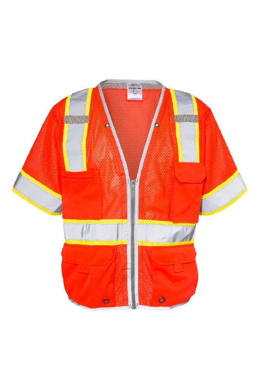 Kishigo Mens Premium Brilliant Series Heavy Duty Class 3 Vest - Fluorescent Red - Closeout