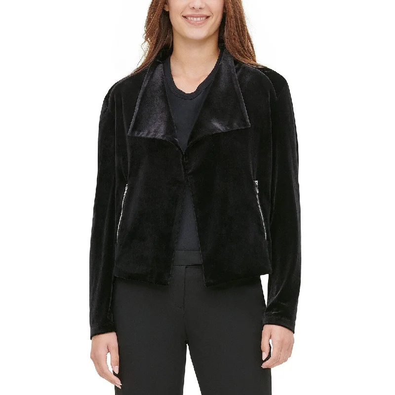 Calvin Klein Women's Velvet Moto-Jacket Black Size Medium