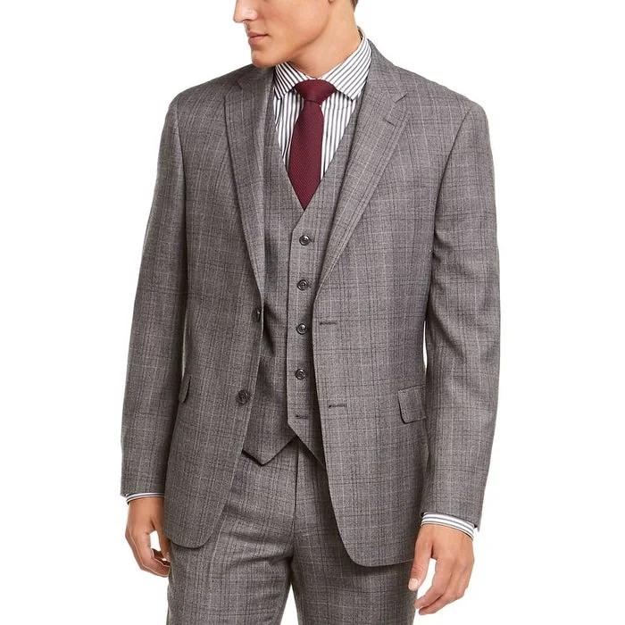 Tommy Hilfiger Men's Modern Fit THFlex Stretch Plaid Suit Separate Jacket Gray Size 43