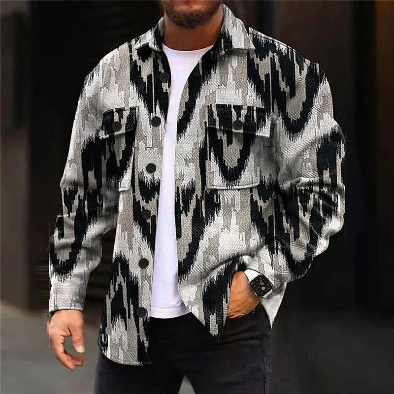 Men's Geometry Printed Long Sleeve Casual Jacket