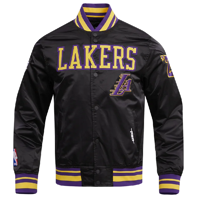 NBA LOS ANGELES LAKERS MEN'S CHEST DYNASTY TO DESTINY RIB SATIN JACKET (BLACK/PURPLE)