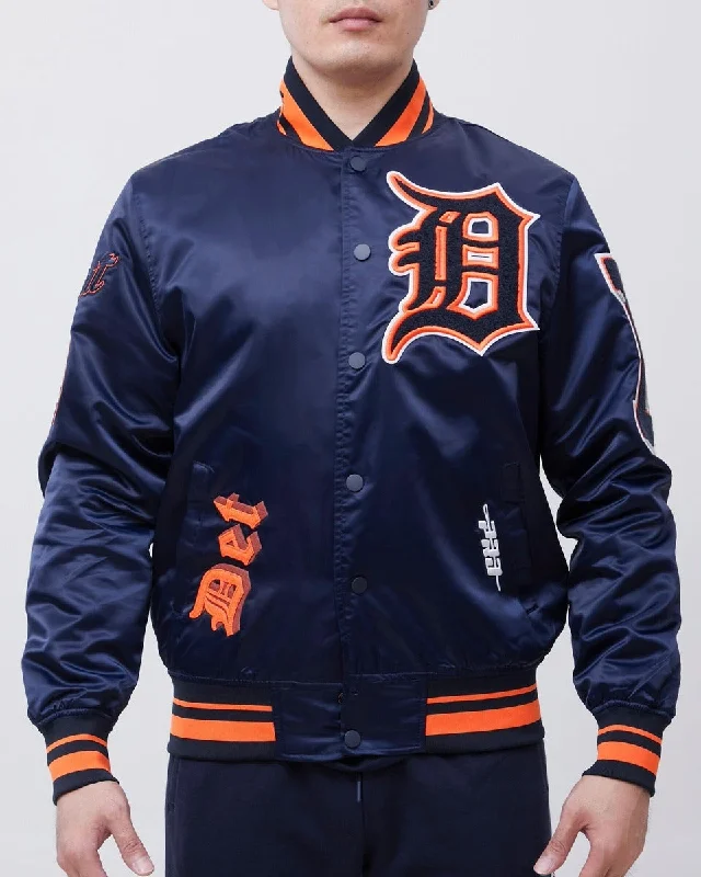 MLB DETROIT TIGERS OLD ENGLISH MEN'S SATIN JACKET (MIDNIGHT NAVY)