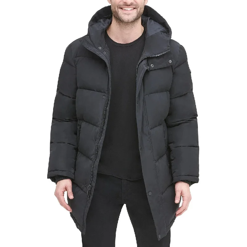 DKNY Men's Quilted Water Resistant Hooded City Full Length Parka Jacket Black Size Medium