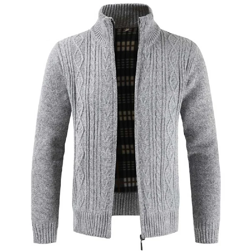 Classic Zip Closure Cardigan LightGrey