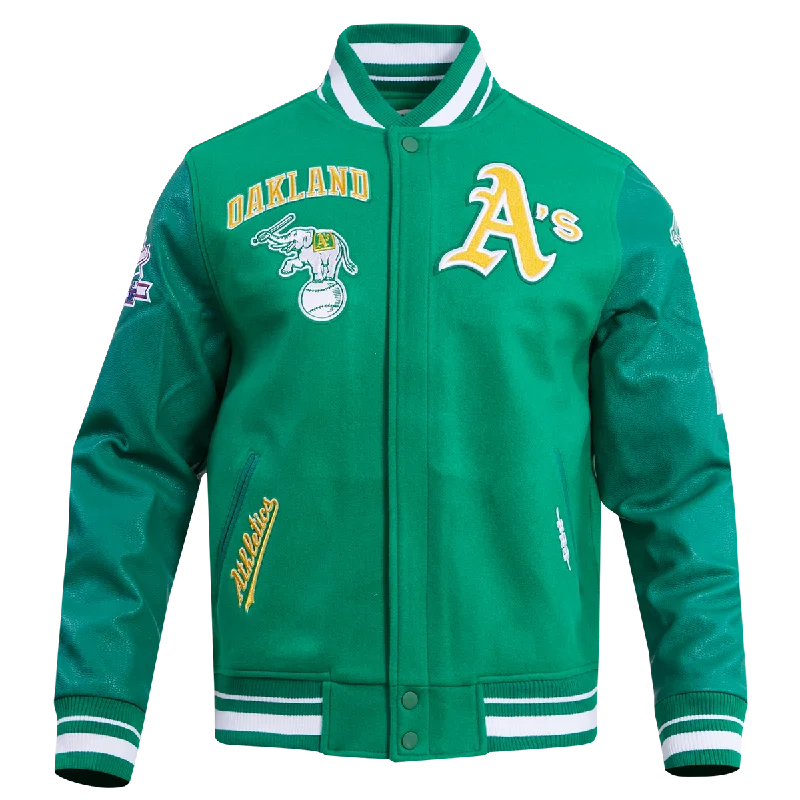 MLB OAKLAND ATHLETICS RETRO CLASSIC MEN'S RIB WOOL VARSITY JACKET (KELLY GREEN)