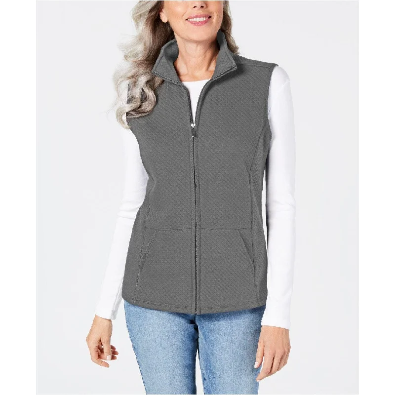 Karen Scott Women's Petite Fleece Zip-Front Vest Charcoal Size Petite-Medium