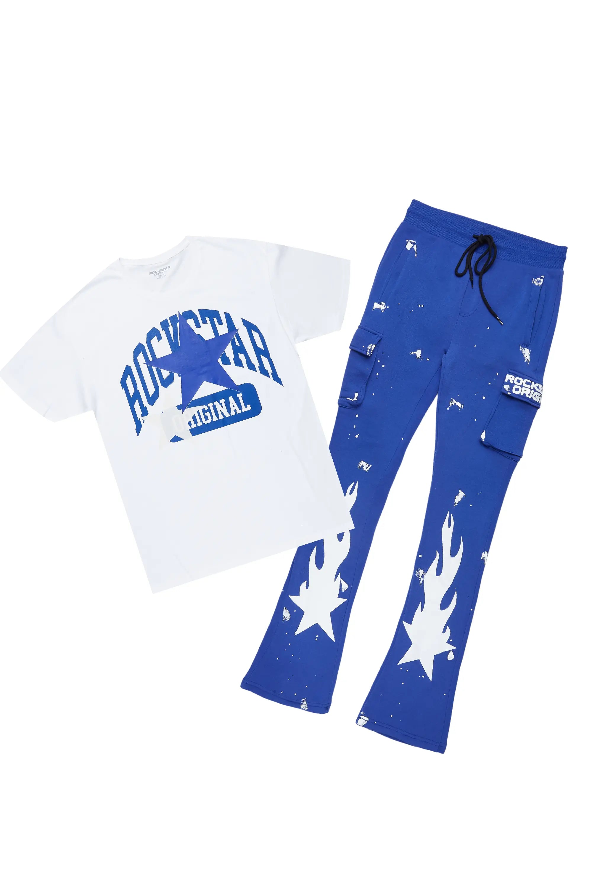 Mallor White/Royal T-Shirt/Cargo Stacked Track Set