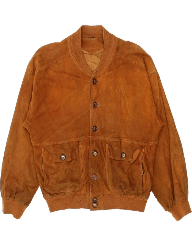 VINTAGE Mens Suede Bomber Jacket IT 54 2XL Brown