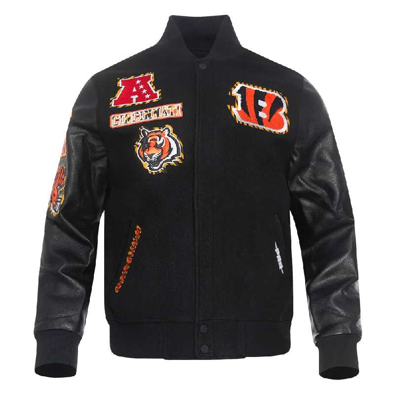 NFL CINCINNATI BENGALS ANIMAL PRINT MEN'S WOOL VARSITY JACKET (JET BLACK)