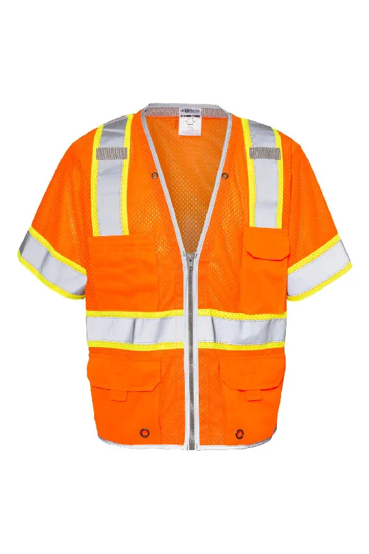 Kishigo Mens Premium Brilliant Series Heavy Duty Class 3 Vest - Orange - Closeout