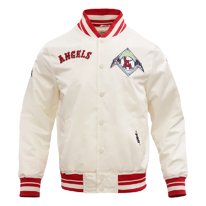 MLB LOS ANGELES ANGELS RETRO CLASSIC MEN'S RIB SATIN JACKET (EGGSHELL/ RED)