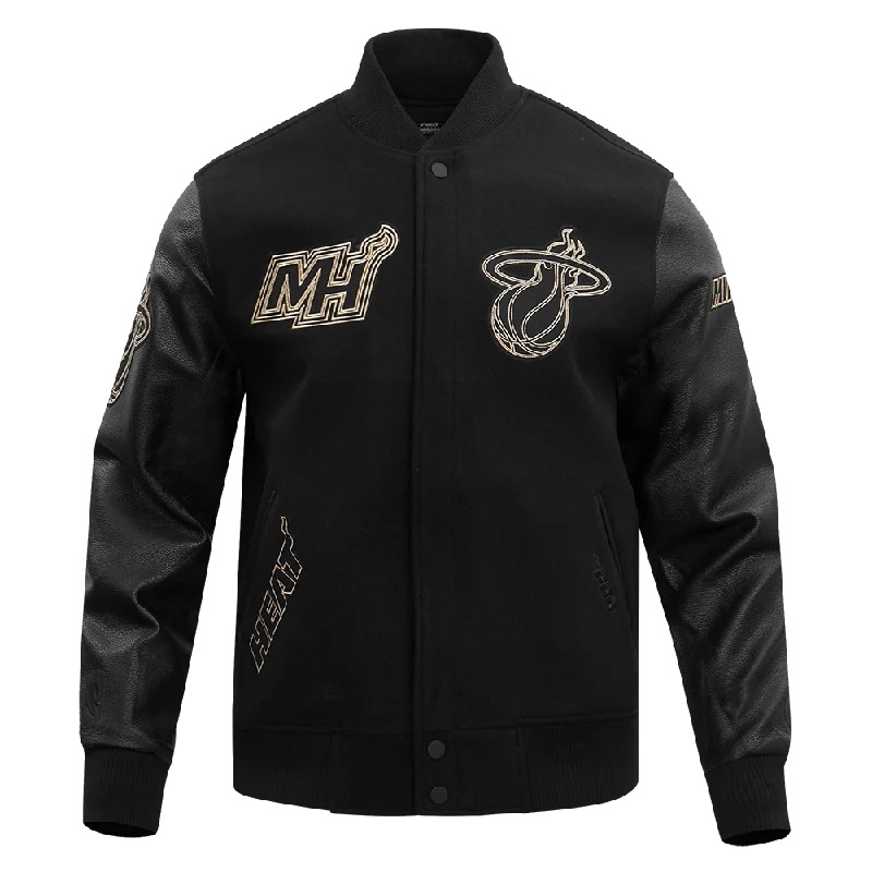 NBA MIAMI HEAT BLACK & GOLD WOOL VARSITY JACKET (JET BLACK)