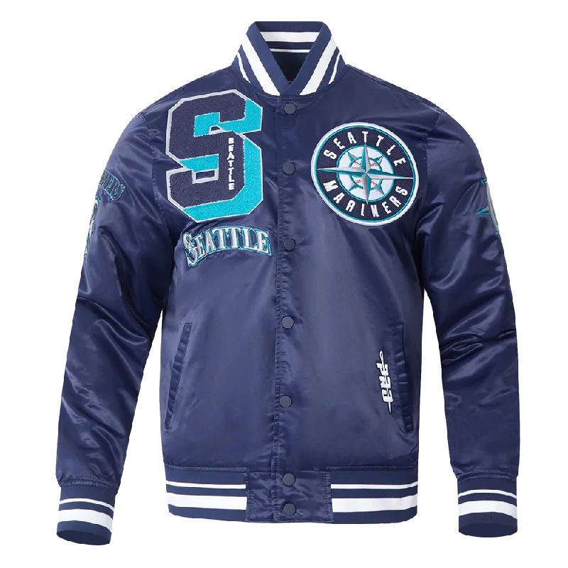 MLB SEATTLE MARINERS MASHUP MEN'S RIB SATIN JACKET (MIDNIGHT NAVY)