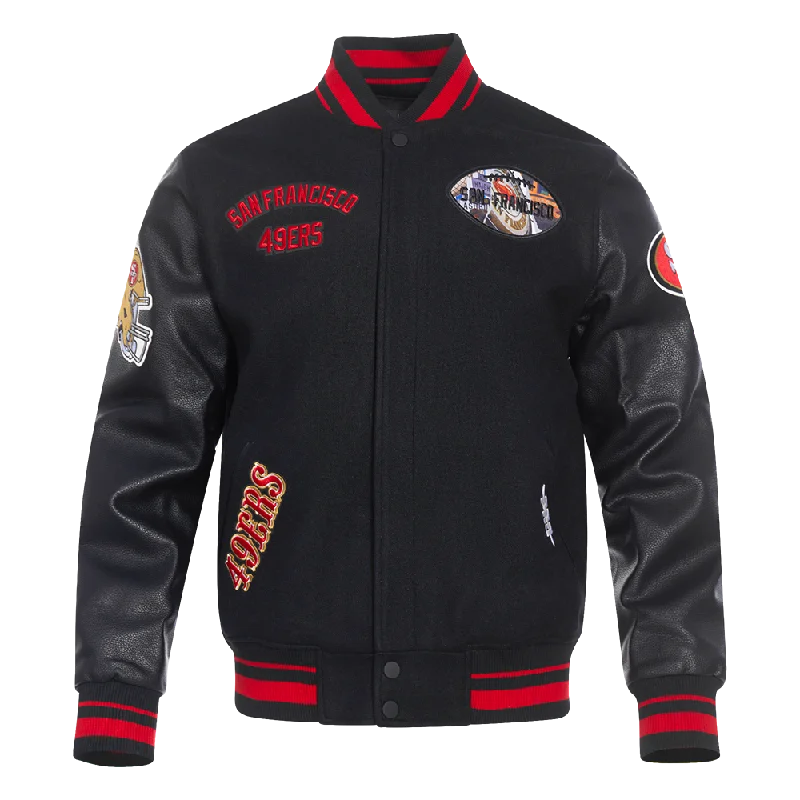 NFL SAN FRANCISCO 49ERS CITY CENTRIC MEN'S RIB WOOL VARSITY JACKET (BLACK/RED/BLACK)