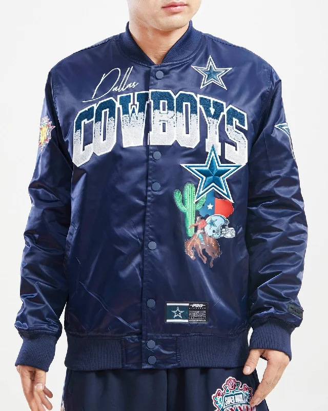 NFL DALLAS COWBOYS HOMETOWN MEN'S SATIN JACKET (MIDNIGHT NAVY)