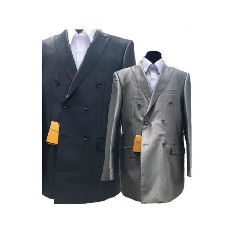 Overcoat Silver Grey And Black Rayon Sharkskin Suit