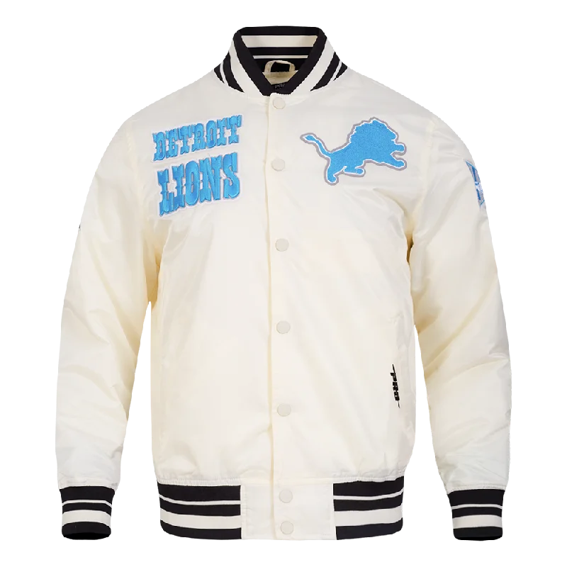 NFL DETROIT LIONS RETRO CLASSIC MEN'S RIB SATIN JACKET (EGGSHELL/ BLACK)