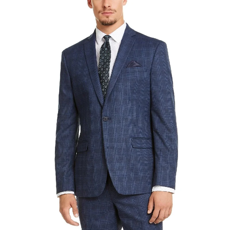 Bar III Men's Slim-Fit Stretch Blue Plaid Suit Jacket Navy Size 40