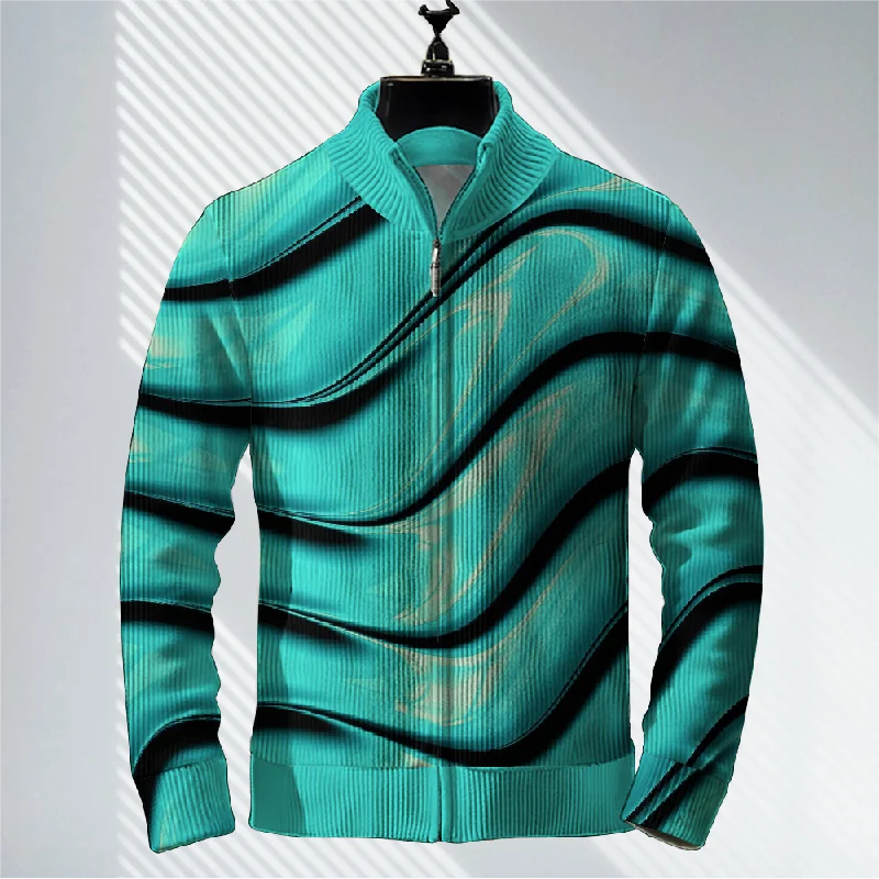 Men's Textured Print Zip-Up Sweater Jacket 2409005192