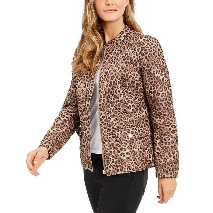 Charter Club Women's Animal-Print Jacket Beige Size Medium