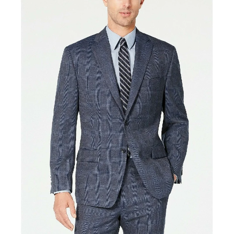 Michael Kors Men's Classic-Fit Airsoft Stretch Plaid Suit Jacket Navy Size 42