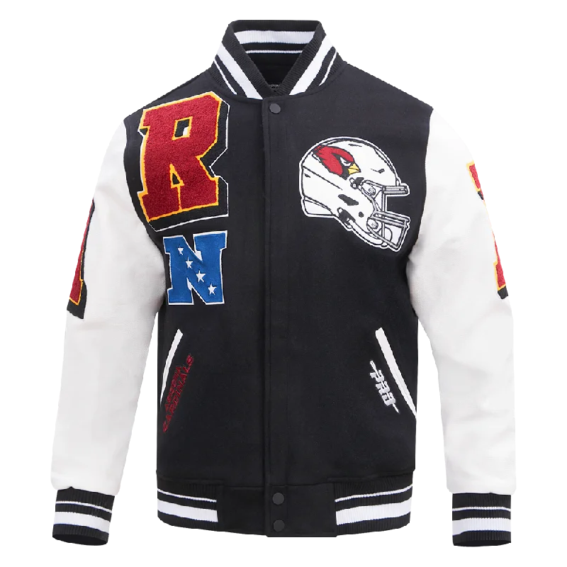 NFL ARIZONA CARDINALS MASHUP MEN'S RIB WOOL VARSITY JACKET (BLACK/WHITE)