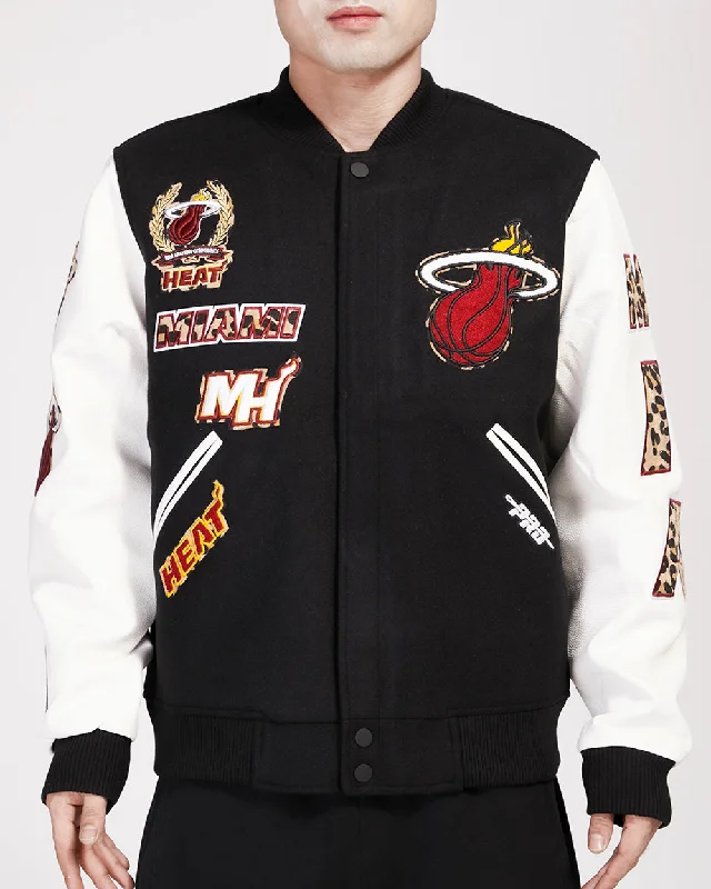 NBA MIAMI HEAT ANIMAL PRINT WOOL VARSITY JACKET (BLACK/WHITE)