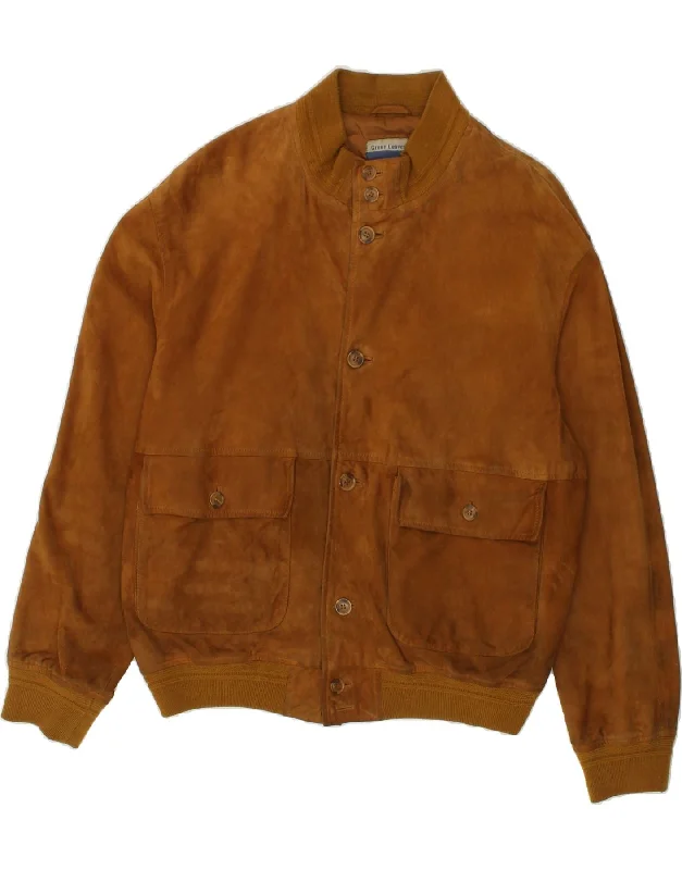 GREEN LEAVES Mens Suede Bomber Jacket UK 42 XL Brown