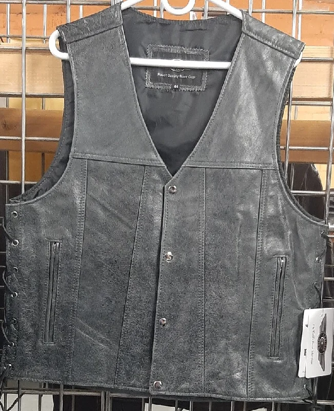 Men's Gray Leather Biker Vest with Side Lace 167gry