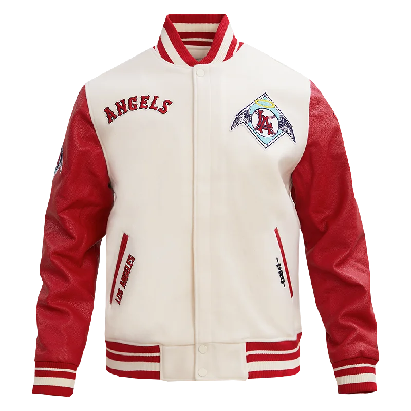 MLB LOS ANGELES ANGELS RETRO CLASSIC MEN'S RIB WOOL VARSITY JACKET (EGGSHELL/ RED)