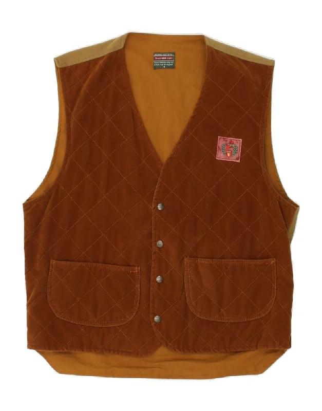 WEIPPER Mens Quilted Gilet UK 40 Large Brown Cotton