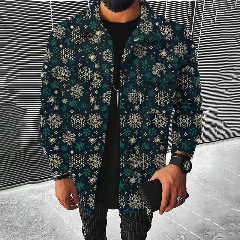 Men's Snowflake Christmas Outdoor Long Sleeve Turndown Jacket