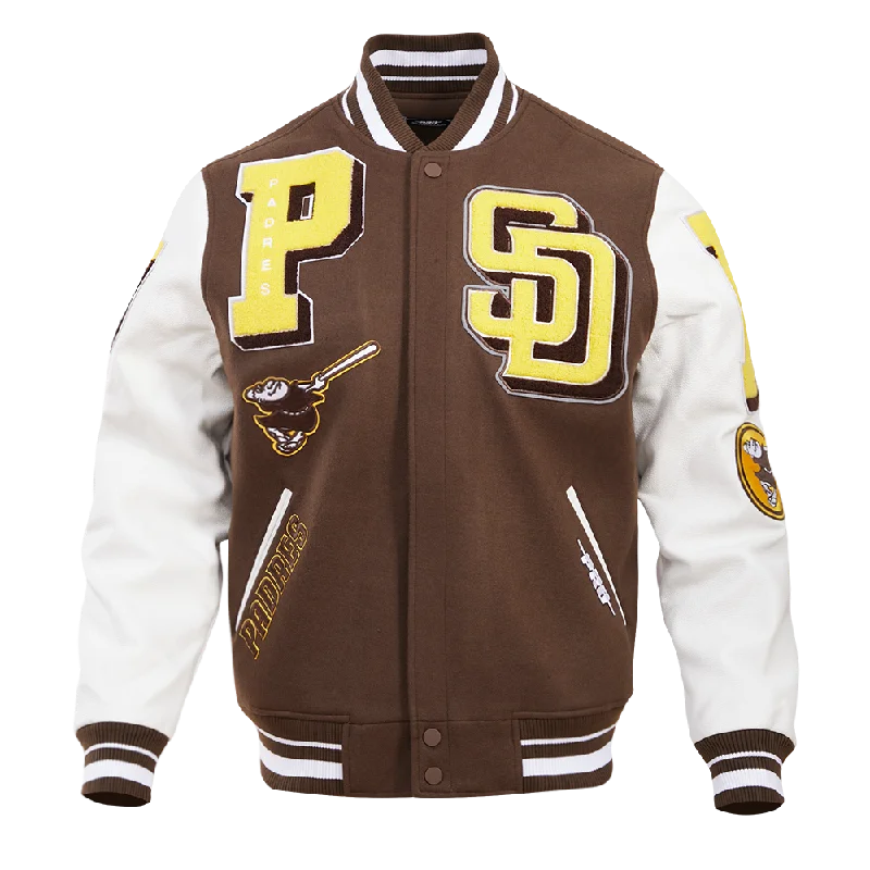 MLB SAN DIEGO PADRES MASHUP MEN'S RIB WOOL VARSITY JACKET (BROWN/WHITE)